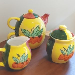 Country Inn Collection Teapot Cup, Cream, and Sugar Set vintage